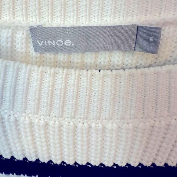 Vince Sweater Woman’s Size M Racked Rib Cotton Stripe in Optic White/Coa… - Picture 8 of 10